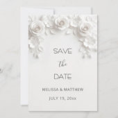 3D White Roses Save The Date Card (Vorderseite)