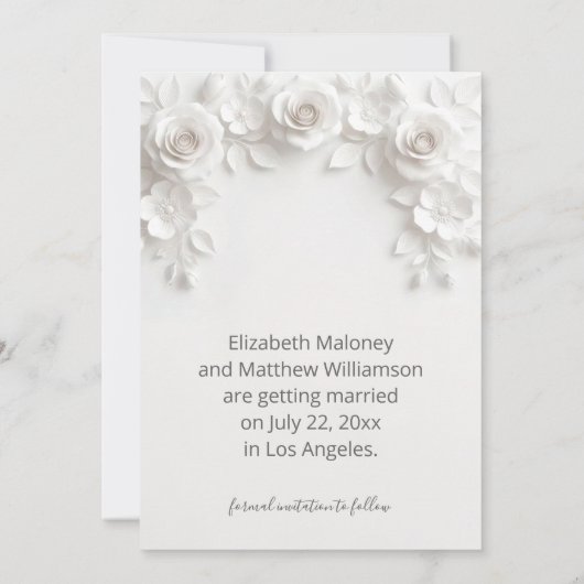 3D White Roses Save The Date Card (Rückseite)