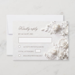 3D White Roses Wildflowers Wedding RSVP Karte