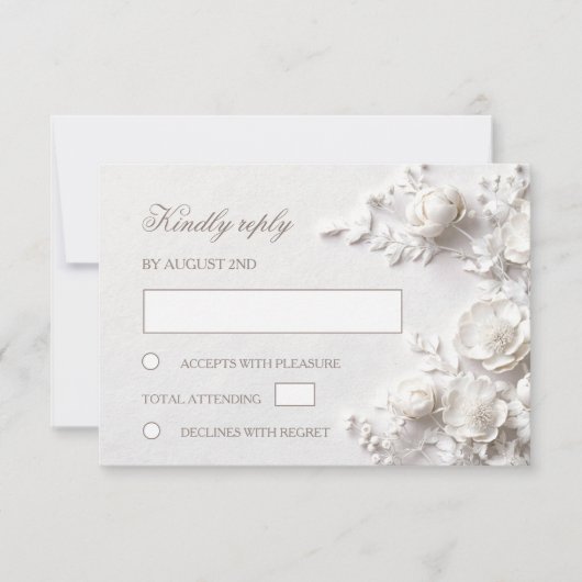 3D White Roses Wildflowers Wedding RSVP Karte (Vorderseite)