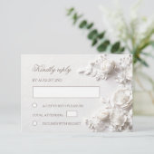 3D White Roses Wildflowers Wedding RSVP Karte (Stehend Vorderseite)