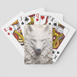 3D White Winter Wolf Face Spielkarten