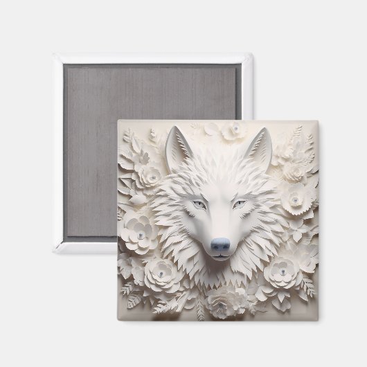 3D White Wolf Face Magnet (Vorderseite/Rückseite)