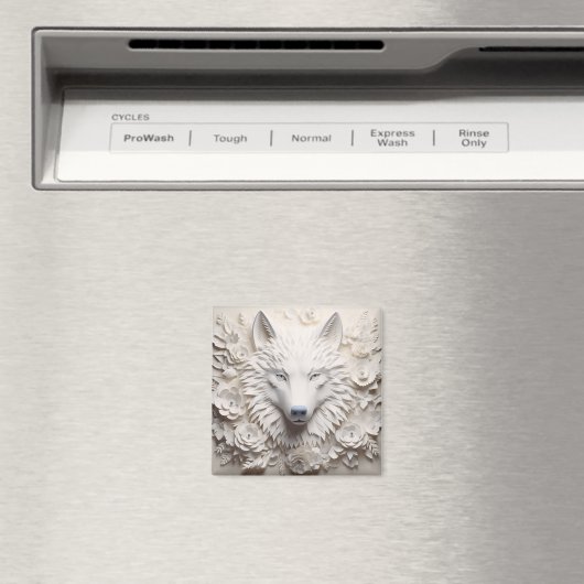 3D White Wolf Face Magnet (In Situ (Geschirrspüler))