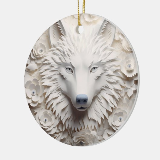 3D White Wolf Weihnachten Keramik Ornament (Links)