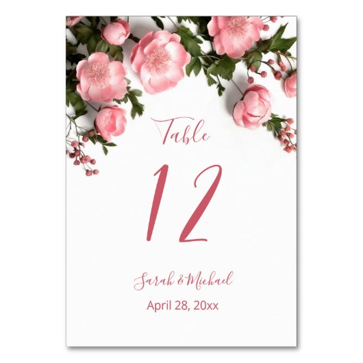 3D Wilde Rosen Weiße Hochzeit Tischnummer (Vorderseite)