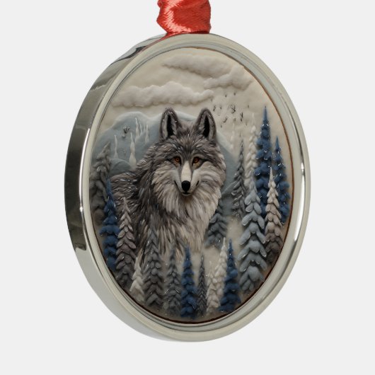 3D Wolf Woodland Chirstmas Tier Ornament Aus Metall (Rechts)