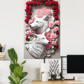 3D-Wolfposter mit rote Rosen Poster (Heimbüro)
