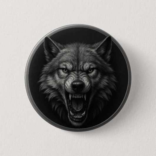 3D-Wolfskopf-Silber-Medaillon-Style-Knopf Button (Vorderseite)