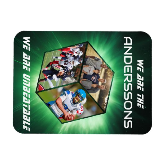 3D-Würfel-Fotokollage vor strahlendem Licht Magnet (Horizontal)