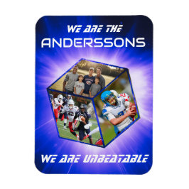 3D-Würfel-Fotokollage vor strahlendem Licht Magnet