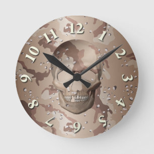 3D Wüste Camouflage Skull Runde Wanduhr
