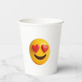 3d yellow smiling emoji face with heart shaped eye pappbecher