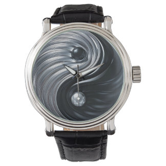 3D Yin Yang Black und Silver Metallic Armbanduhr