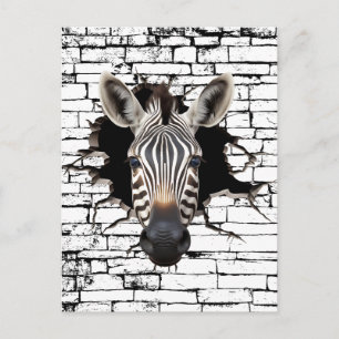 3D-Zebra-Wandbruch-Kunst – Realistischer Safari Postkarte