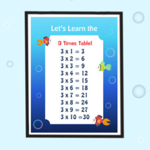 3er-Reihe Poster für Kinder Ozean-Mathe