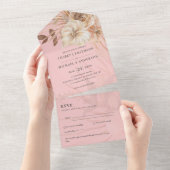 3in1 BOHO Pampas Grass Terracotta Wedding RSVP All In One Einladung (Abreißen)