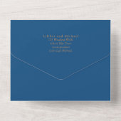 3in1 Classic Blue Gold Text nur Hochzeitsempfang All In One Einladung (Rückseite)