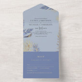 3in1 Dusty Blue Gold Boho Feathers Wedding RSVP All In One Einladung (Innen Boden)