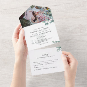 3in1 Eukalyptus Greenerity FOTO Wedding INVITE UAW All In One Einladung
