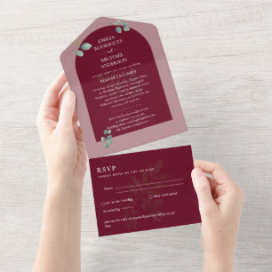 3in1 Grünes Eukalyptus-Tor Hochzeit RSVP All In One Einladung