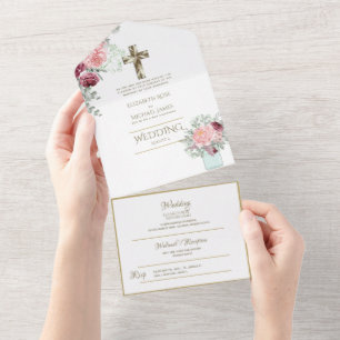 3in1 Katholische Hochzeit lädt zur UAWG von Floral All In One Einladung