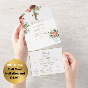 3in1 Katholische Hochzeit lädt zur UAWG von Floral All In One Einladung