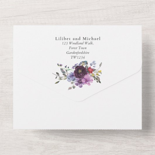 3in1 Lila Lavender FOTO Wedding INVITE UAWG All In One Einladung (Rückseite)