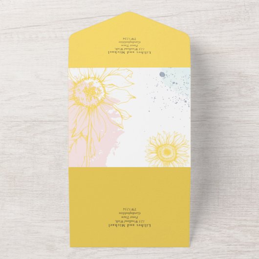 3in1 Moderne Sonnenblume Rosa Blau Hochzeit RSVP All In One Einladung (Außenbereich)