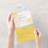 3in1 Moderne Sonnenblume Rosa Blau Hochzeit RSVP All In One Einladung (Abreißen)