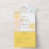 3in1 Moderne Sonnenblume Rosa Blau Hochzeit RSVP All In One Einladung (Innen Boden)