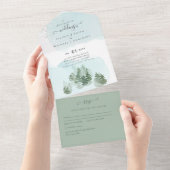 3in1 Mountain Forest Trees Hochzeit RSVP All In One Einladung (Abreißen)