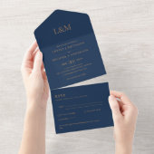 3in1 Navy Blue Gold Text nur Hochzeit Einladung (Abreißen)