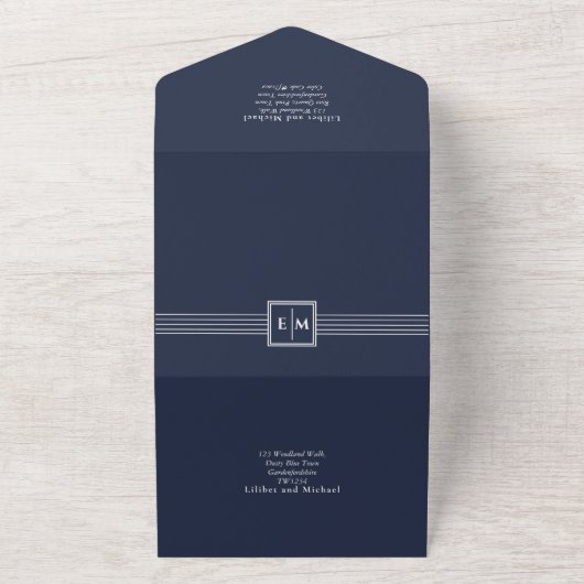 3in1 Navy Blue Monochrome UAWG Text nur Hochzeit All In One Einladung (Außenbereich)