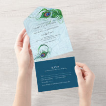 3in1 Pfau Blau Grün Feder Hochzeit RSVP Alles was