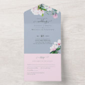 3in1 Pink Magnolias Dusty Blue Eucalyptus Wedding All In One Einladung (Innen Boden)
