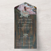 3in1 Rustic Wood Heart FOTO Wedding RSVP All In One Einladung (Innen Boden)