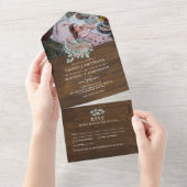 3in1 Rustic Wood Heart Monogram Wedding RSVP All In One Einladung (Abreißen)
