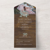 3in1 Rustic Wood Heart Monogram Wedding RSVP All In One Einladung (Innen Boden)