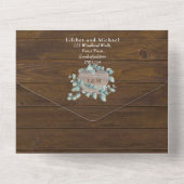 3in1 Rustic Wood Heart Monogram Wedding RSVP All In One Einladung (Rückseite)