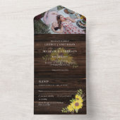 3in1 Rustikale Sonnenblumen Woodland Wedding RSVP All In One Einladung (Innen Boden)