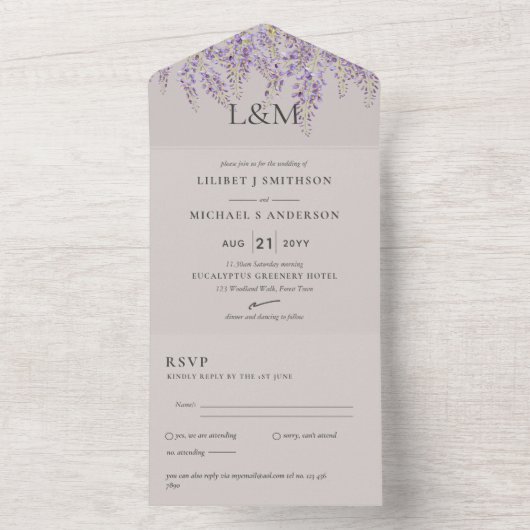 3in1 Wisteria Sand Floral Wedite UAWG All In One Einladung (Innen Boden)