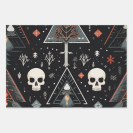 3pc. Baumbestand und Schädelpapier Geschenkpapier Set