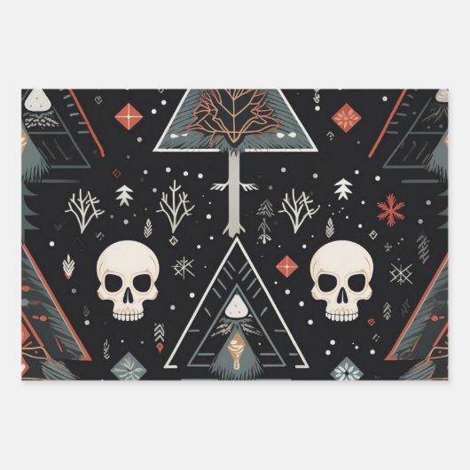 3pc. Baumbestand und Schädelpapier Geschenkpapier Set (Vorderseite)