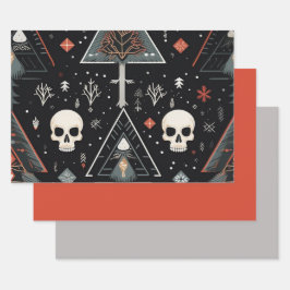 3pc. Baumbestand und Schädelpapier Geschenkpapier Set