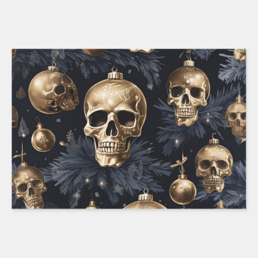 3pc Gold Skull Wrapping Paper Geschenkpapier Set (Vorderseite)