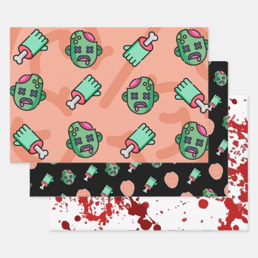 3pc mm, Gehirne... Halloween Wrapping Paper Sheets Geschenkpapier Set (Set)