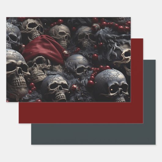 3pc. Packpapier für den Holiday Skull-Umschlag Geschenkpapier Set (Set)