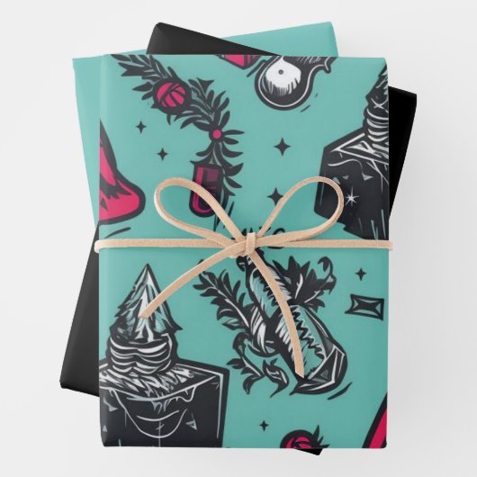 3pc. Rockin's Skull Wrapping Paper Geschenkpapier Set (Beispiel)