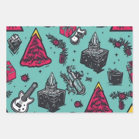 3pc. Rockin's Skull Wrapping Paper Geschenkpapier Set (Vorderseite)